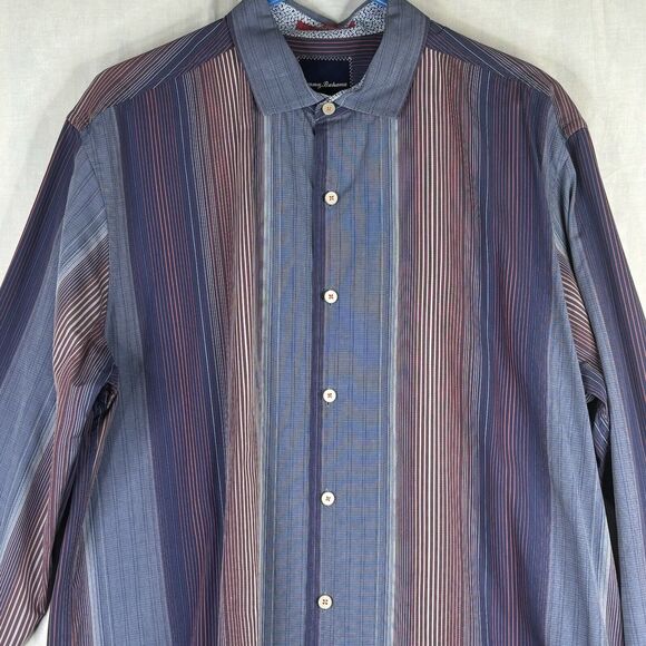 Tommy Bahama Shirt Mens Large‎ Blue Pink Stripe Logo Button Up 100% cotton - Picture 4 of 14